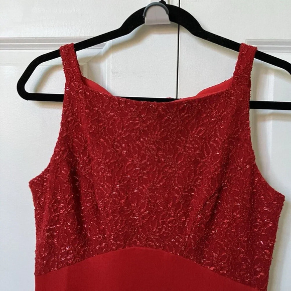 Vintage Nu Mode Red Sparkling Glitter Sparkling Holiday Maxi Dress Sleeveless - Picture 2 of 4